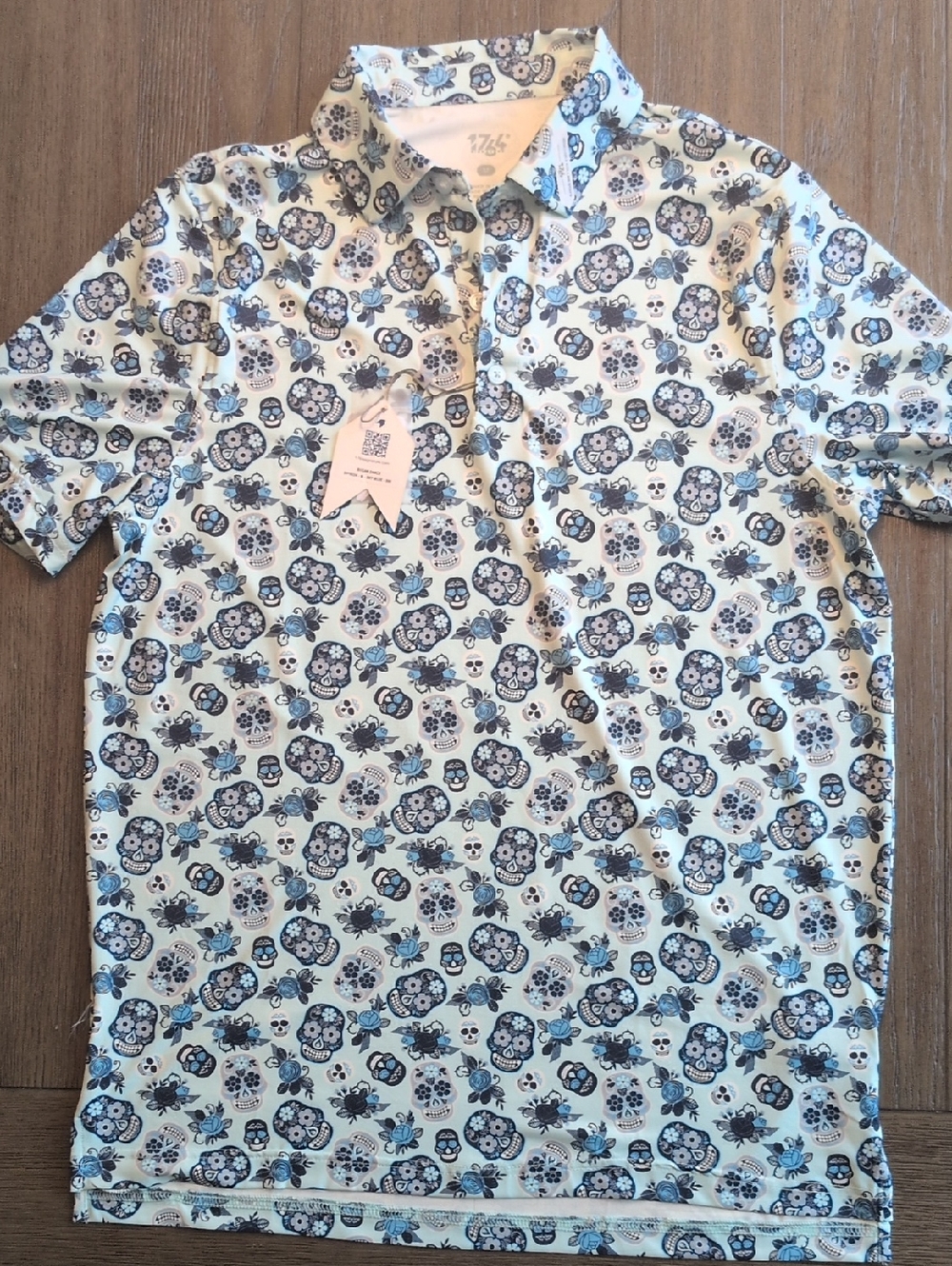 Men's Light Blue Floral & Skull Print Polo